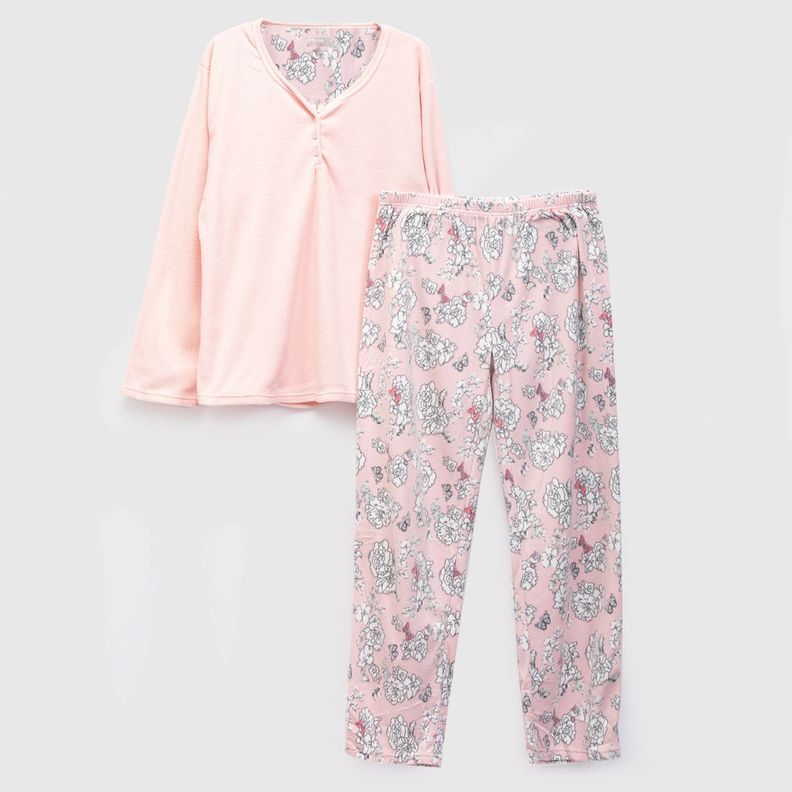 PIJAMA POLAR FLORES ROSADO-0