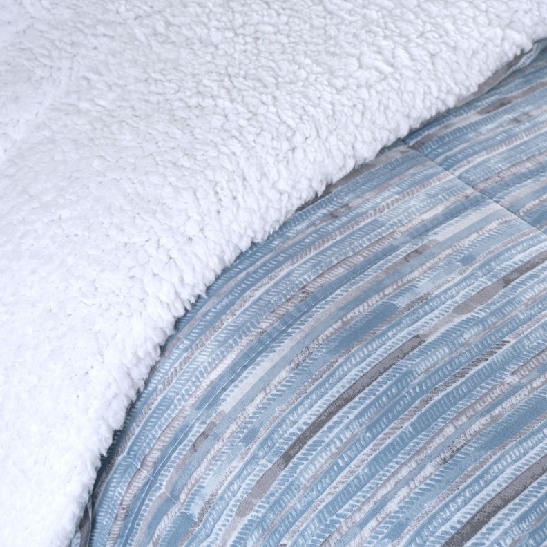 Plumon Estampado con Sherpa Celeste 2 Plazas-2