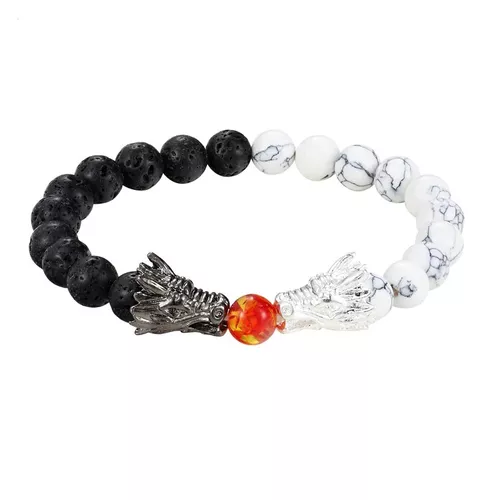 Pulsera 2 Dragones Piedra Natural Hombre Mujer Moda-0