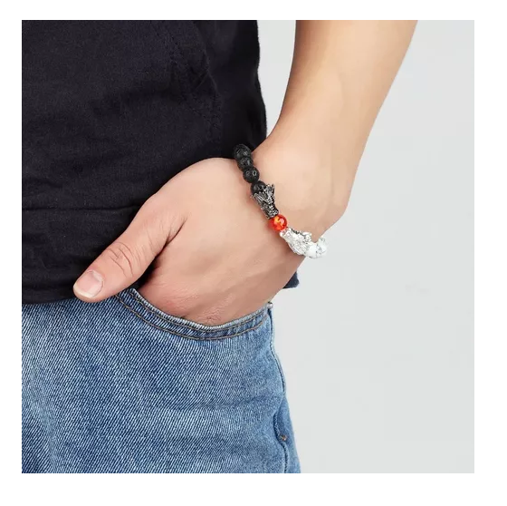 Pulsera 2 Dragones Piedra Natural Hombre Mujer Moda-2