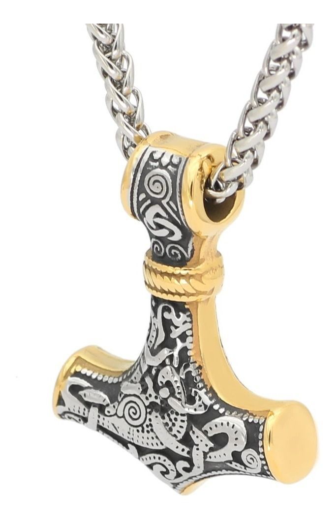 Collar Vikingo Martillo Thor Nordico Hombre Moda Plateado