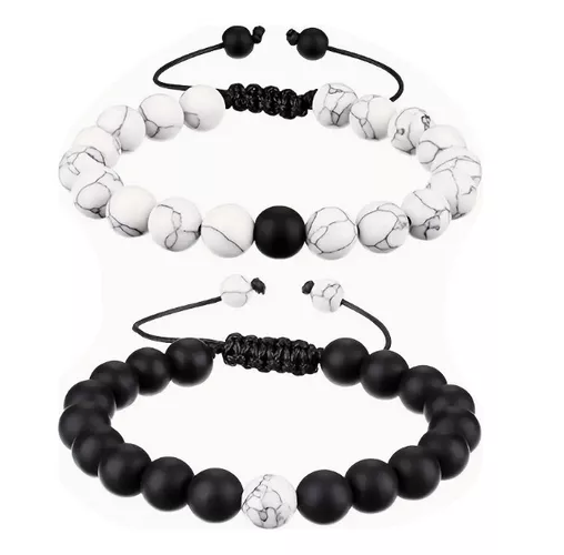 Conjunto Pulseras Piedra Onix Y Howlita Hombre Y Mujer-0
