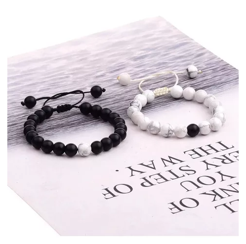 Conjunto Pulseras Piedra Onix Y Howlita Hombre Y Mujer-1