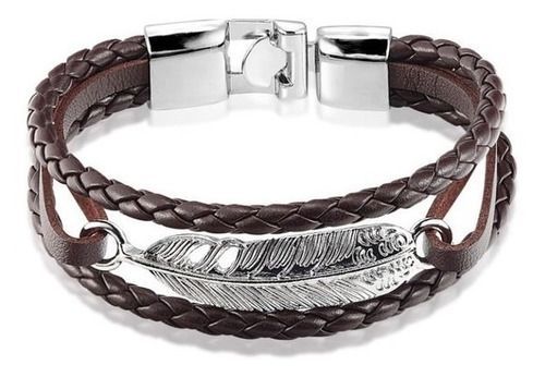 Pulsera De Cuero Pluma Hombre Y Mujer Elegante Juvenil