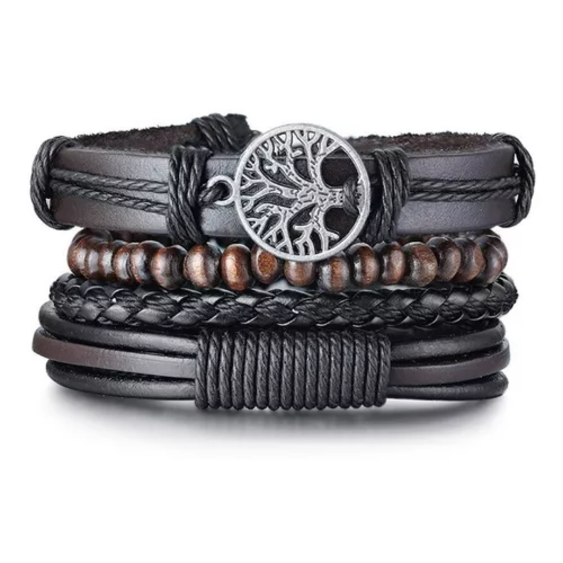 Pulsera De Hombre Y Mujer De Cuero Arbol De La Vida-0