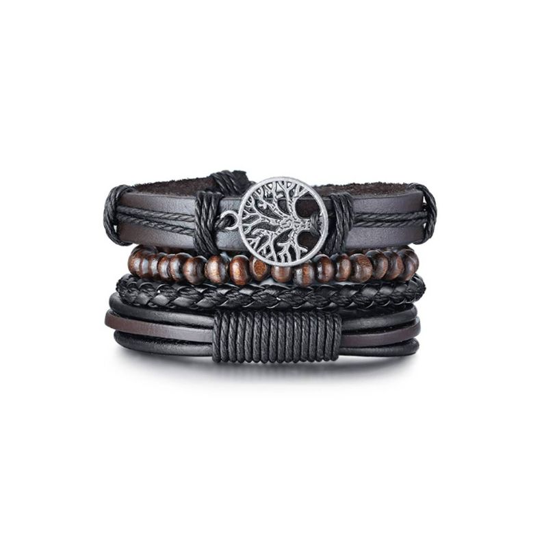 Pulsera De Hombre Y Mujer De Cuero Arbol De La Vida-1