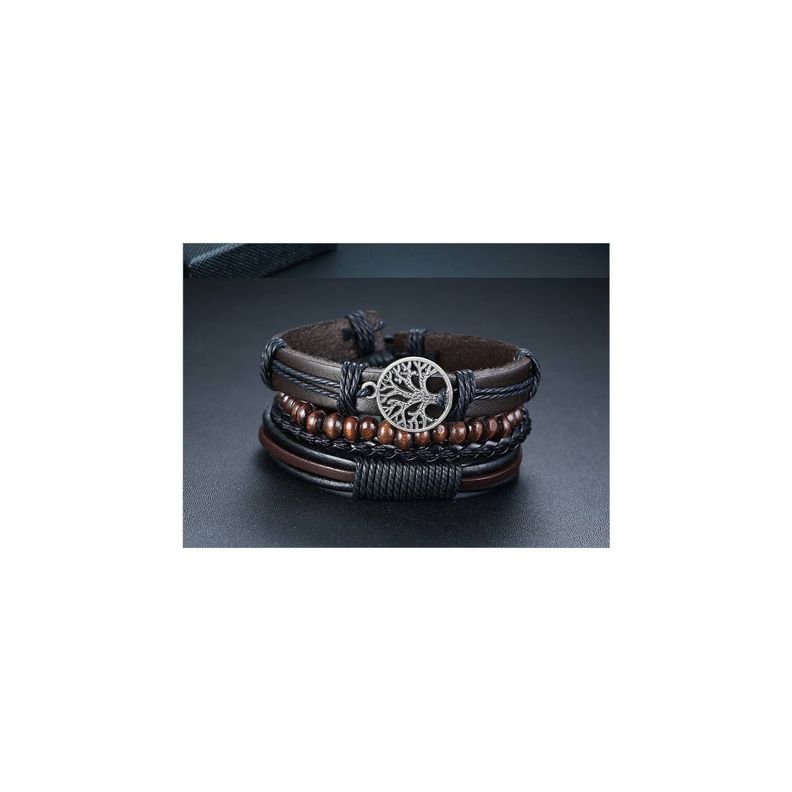 Pulsera De Hombre Y Mujer De Cuero Arbol De La Vida-3