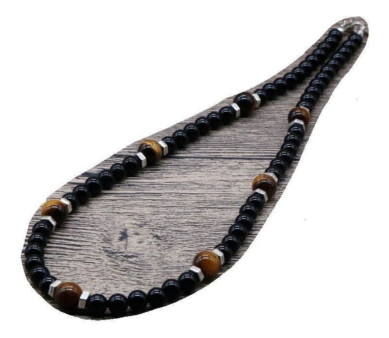Collar Piedra Onix Y Ojo De Tigre Hombre Moda 2021 X. Negro