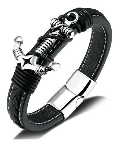 Pulsera De Caballero Ancla De Cuero Elegante Y Juvenil 73