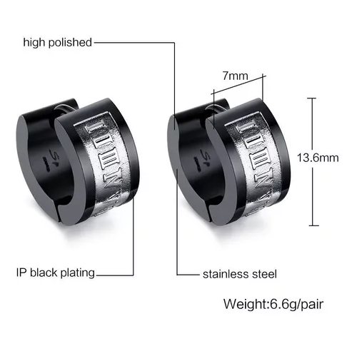 Aros Tipo Punk Black And Numeros Romanas Hombre Mujer-1