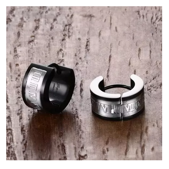Aros Tipo Punk Black And Numeros Romanas Hombre Mujer-2