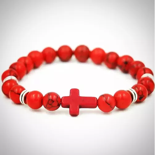 Pulsera De Piedra Jaspe Roja Hombre Y Mujer Moda-1