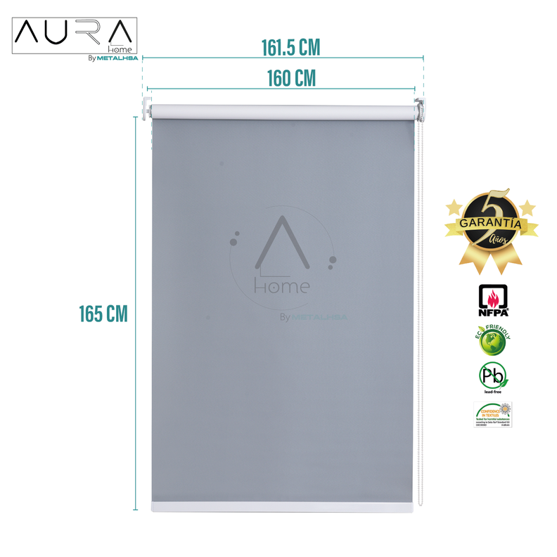 Cortina Roller Blackout Aura Gris 160X165 Cm-8