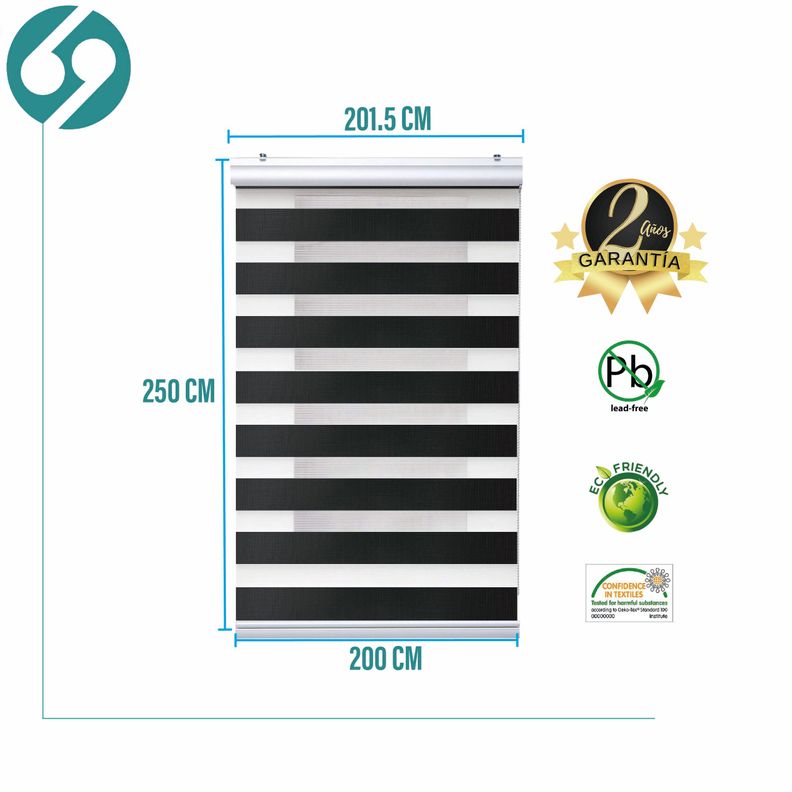 Roller Duo Zebra Día Y Noche Negro 200 X 250 Cm Premium-1