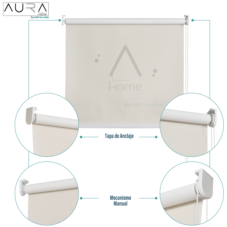 Cortina Roller Sun Screen Aura Beige 150X165 Cm-6