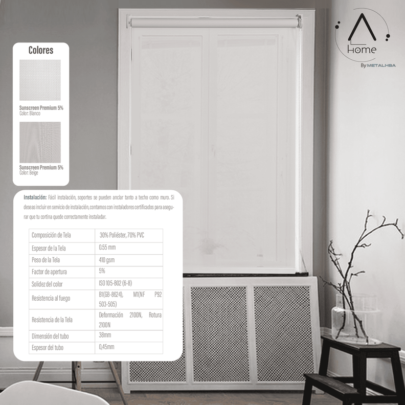 Cortina Roller Sun Screen Aura Beige 150X165 Cm-7