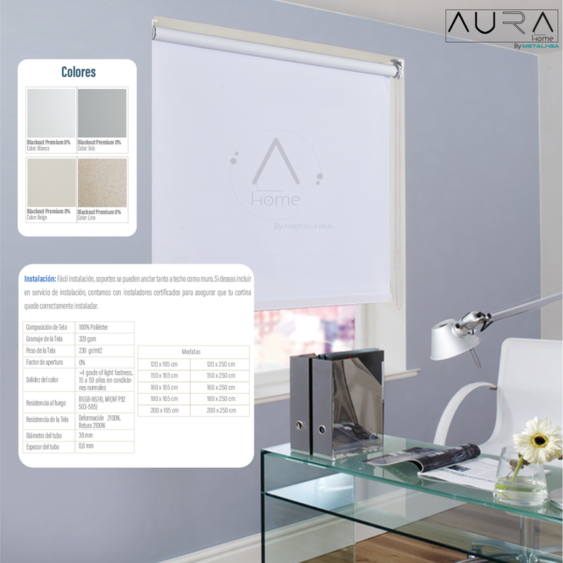 Cortina Roller Blackout Aura Blanco 180X165 Cm-5