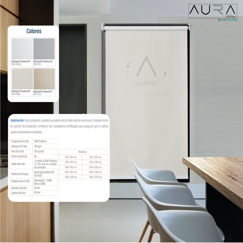 Cortina Roller Blackout Aura Beige 150X165 Cm-5