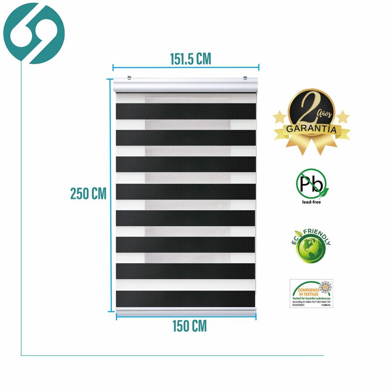 Roller Duo Zebra Día Y Noche Negro 150 X 250 Cm Premium-1