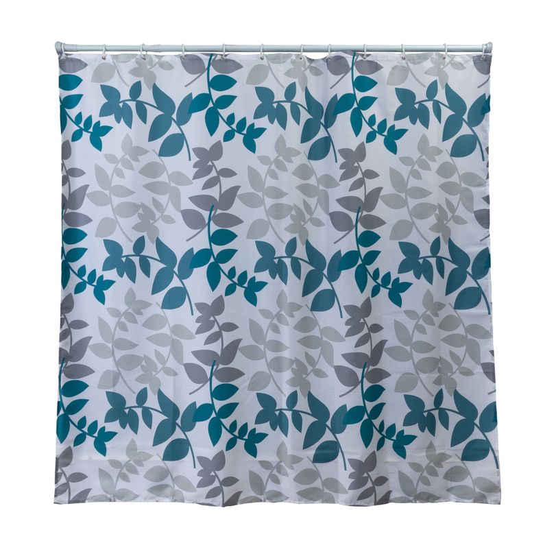 Cortina De Baño 180 x 180 Cm Poliéster Hojas Turquesa-0