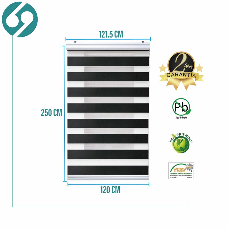 Roller Duo Zebra Día Y Noche Negro 120 X 250 Cm Premium-1