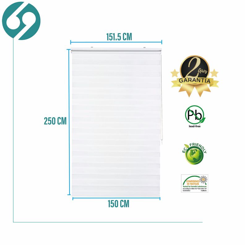 Roller Duo Zebra Día Y Noche Blanco 150 X 250 Cm Premium-1