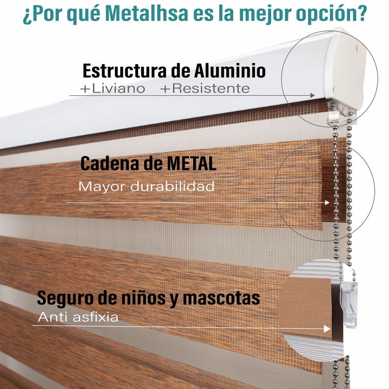 Roller Duo Zebra Día Y Noche Tabaco 90 X 250 Cm Premium-4