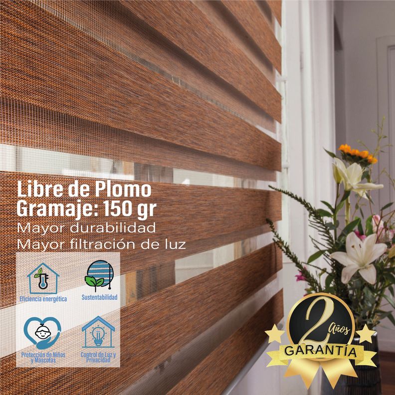 Roller Duo Zebra Día Y Noche Tabaco 90 X 250 Cm Premium-5