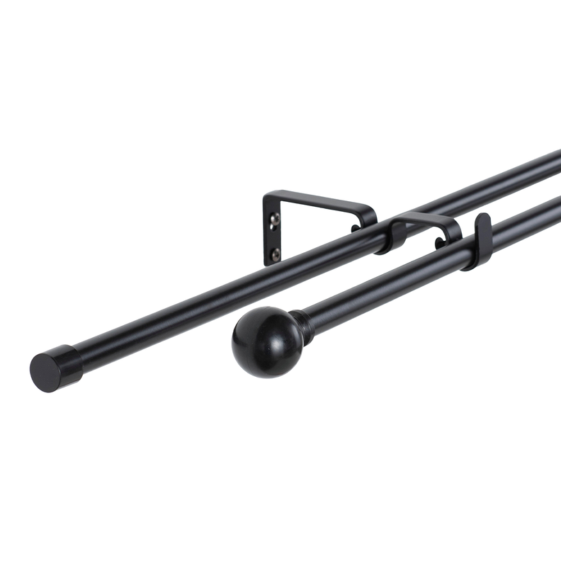 Set Barras para Cortina Doble 16/19 Mm Extensible 75-110 Cm A Muro Negro Bola