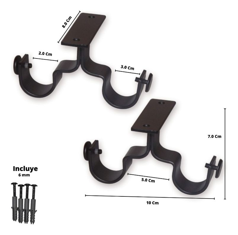 Pack 2 Unidades Soporte Doble Techo De Metal Negro 19/28 Mm-1