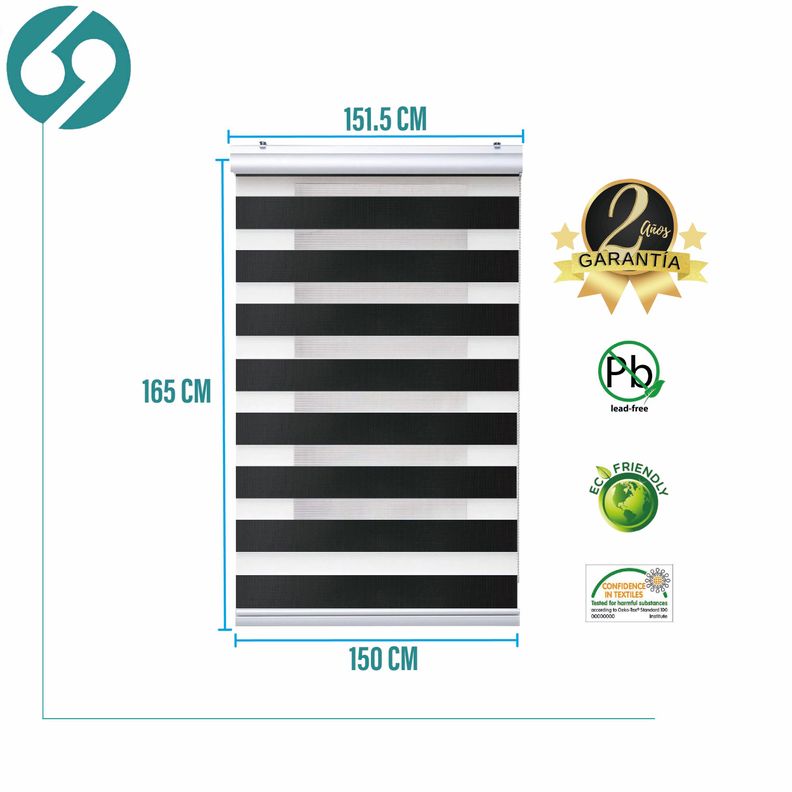 Roller Duo Zebra Día Y Noche Negro 150 X 165 Cm Premium-1