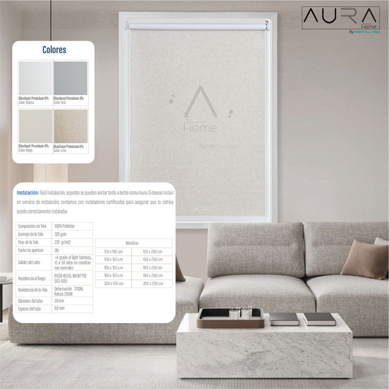 Cortina Roller Blackout Aura Textura Lino 090X165 Cm-5