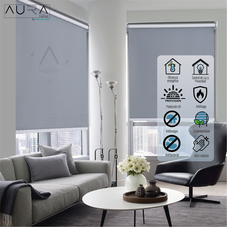 Cortina Roller Blackout Aura Gris 160X250 Cm-1