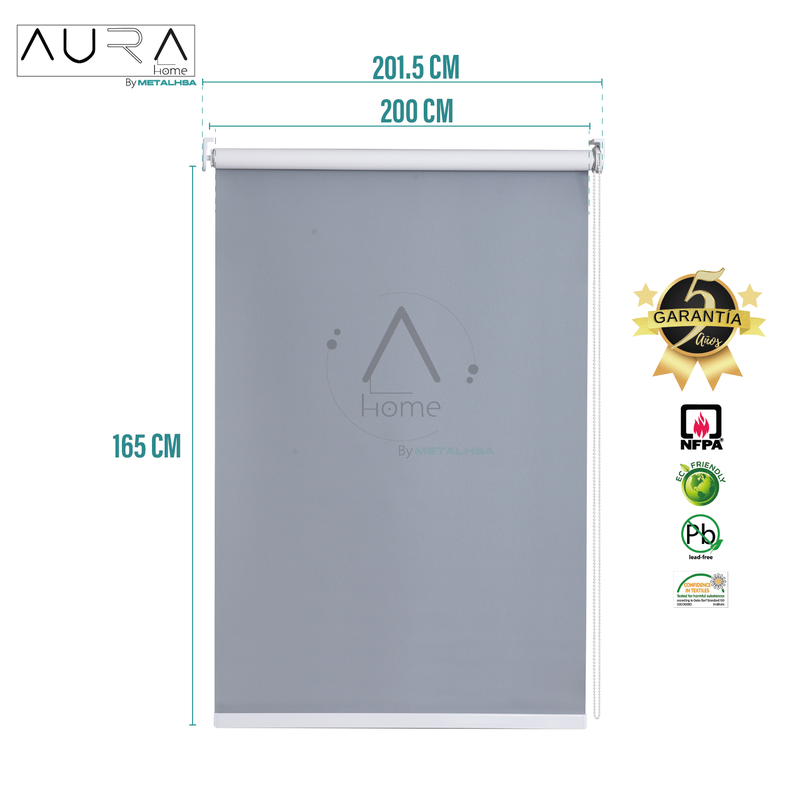 Cortina Roller Blackout Aura Gris 200X165 Cm-8