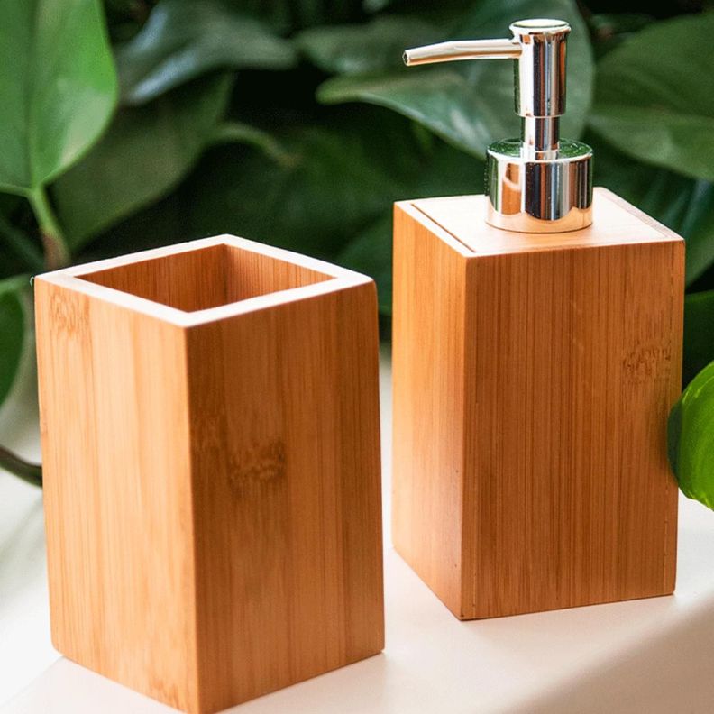 Set 2 accesorios de baño Dispensador de jabón y Vaso Bamboo-1