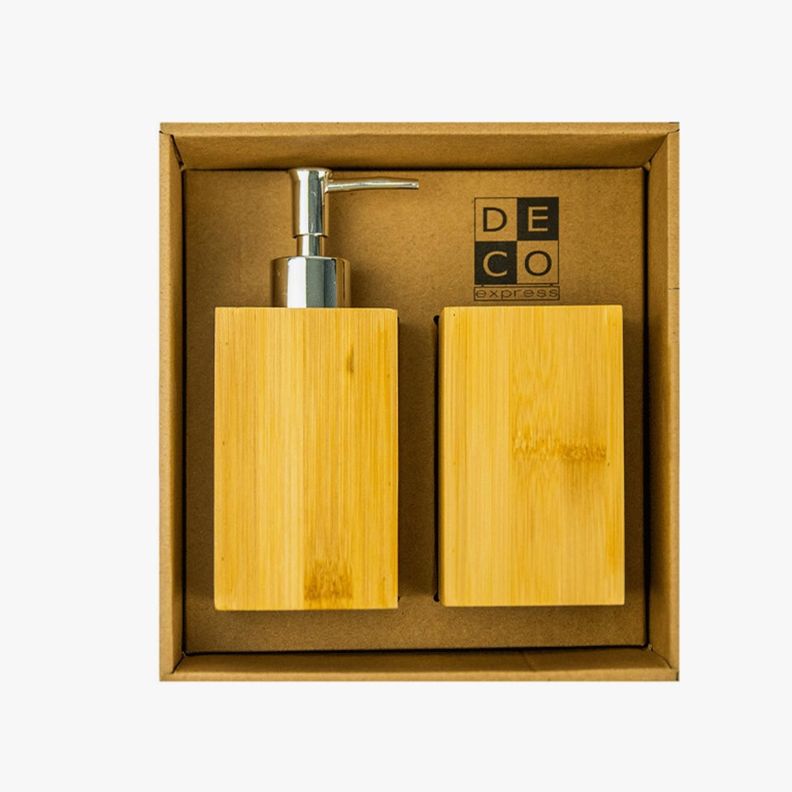 Set 2 accesorios de baño Dispensador de jabón y Vaso Bamboo-3