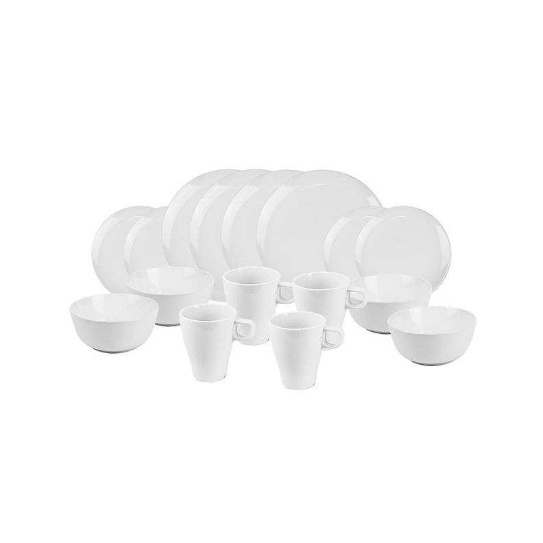Set Juego de loza Cerámica 16 piezas Vajilla Blanca y Mantel antimanchas Pajaros 130x180-6