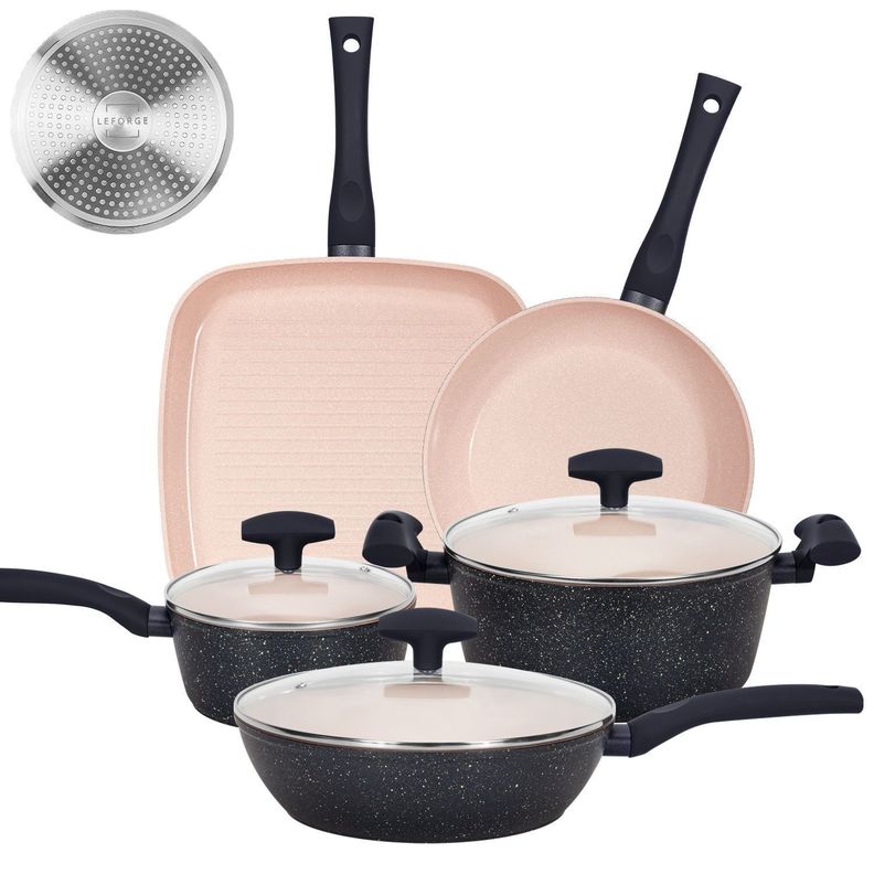 Bateria Cocina Ceramica Granito Antiadherente 8 Piezas Rosa Marengo