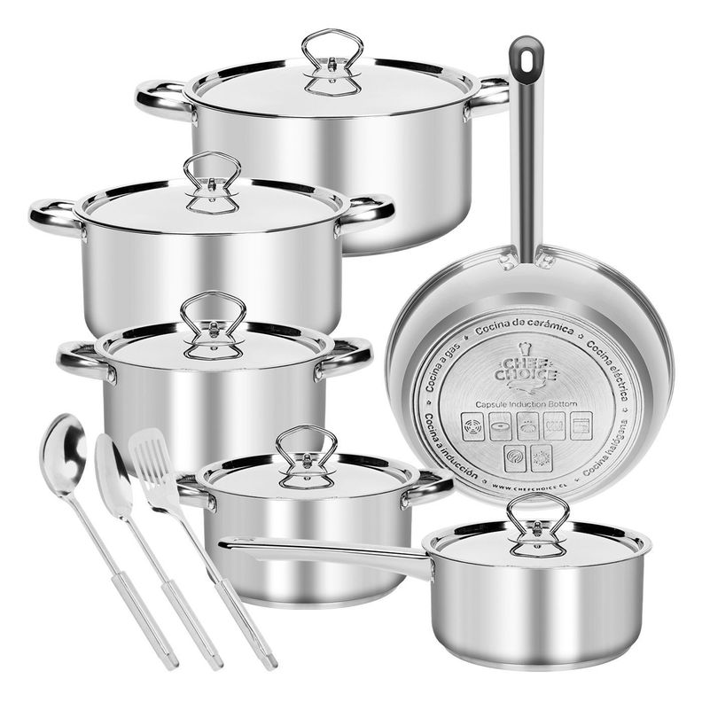 Bateria Cocina Cacerolas 15 Piezas Juego De Ollas Acero Inoxidable