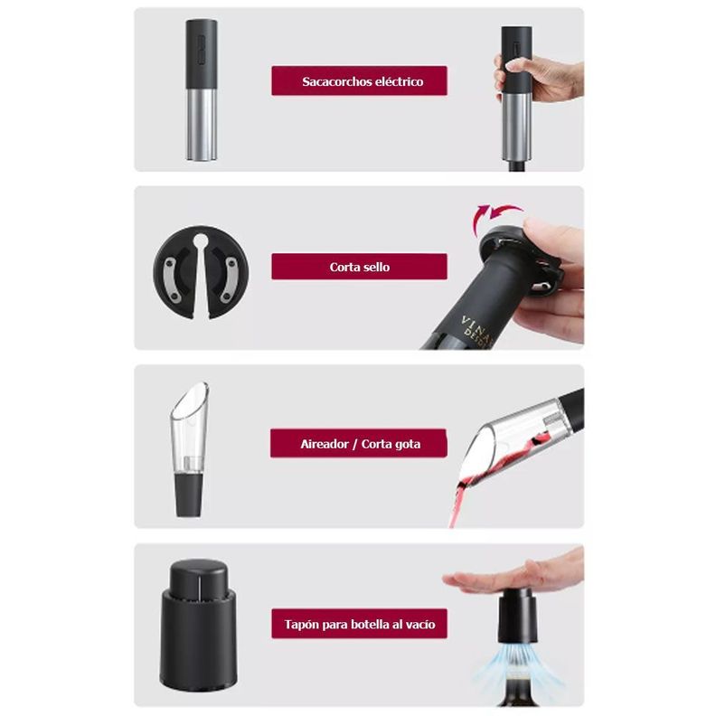 Kit de sacacorchos eléctrico recargable por Usb C-3