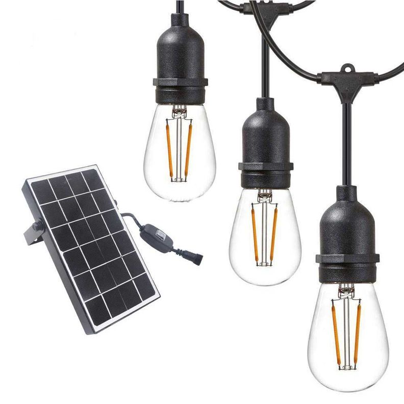 Luces carga solar con 10 ampolletas E27 Vintage -0