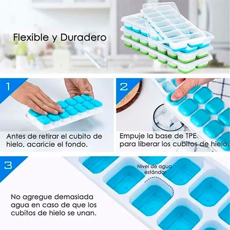 Bandeja de silicona para cubos de hielo con tapa-1