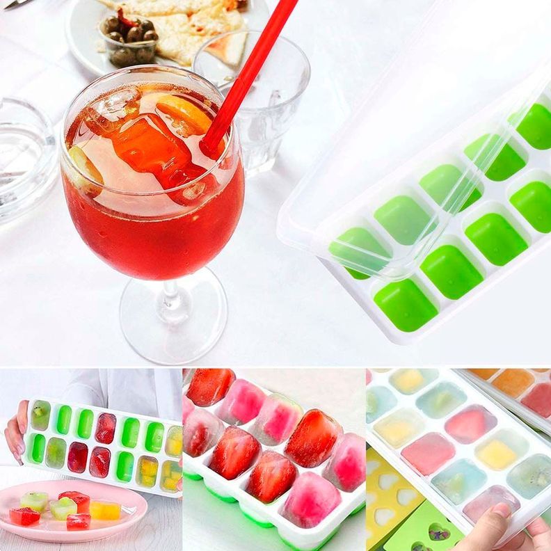 Bandeja de silicona para cubos de hielo con tapa-2