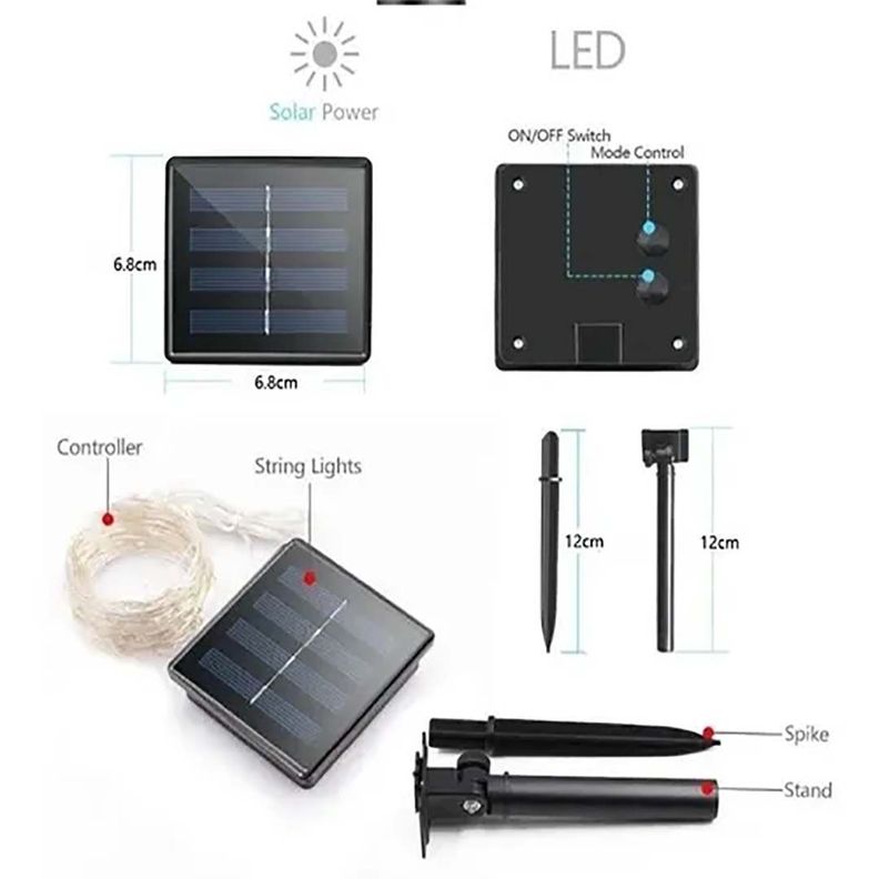 Luces carga solar 100 led hada alambre 12m-1