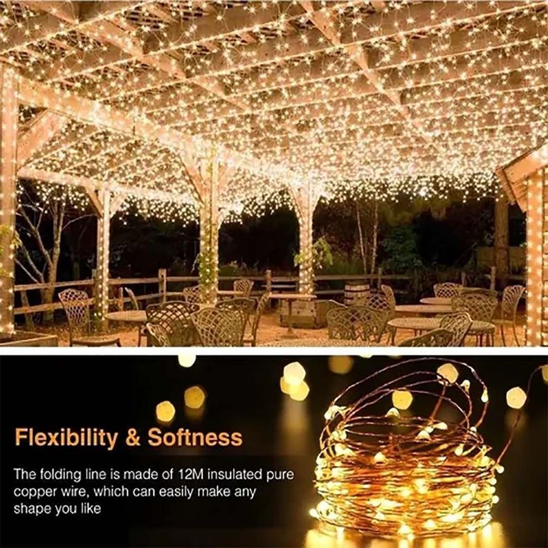 Luces carga solar 100 led hada alambre 12m-3