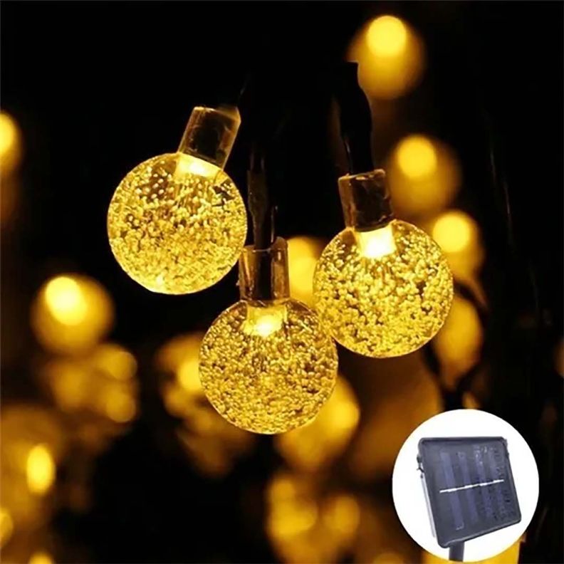 Guirnalda de luces 50 Led hada esfera solar luz cálida 7m-3