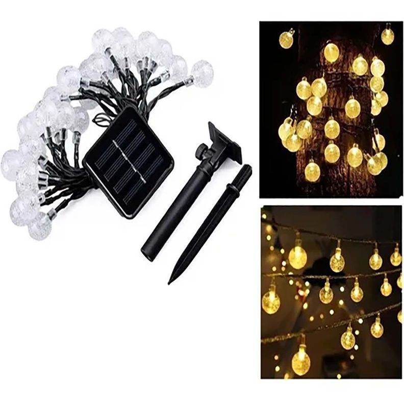 Guirnalda de luces 50 Led hada esfera solar luz cálida 7m-0