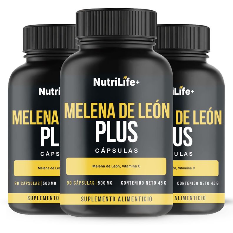 Pack 3 Melena De Leon Plus Hongo 270 Capsula Memoria Nutrilife+ Sin Sabor Bienestar