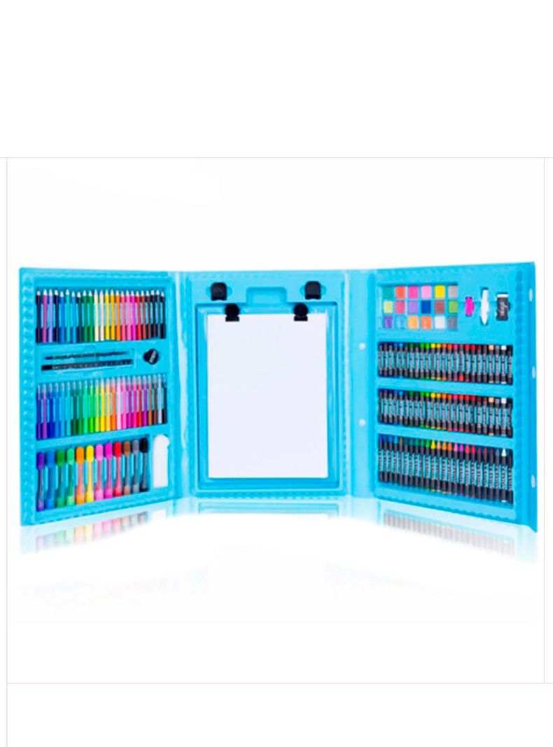 set maleta celeste para colorear 208 lapices