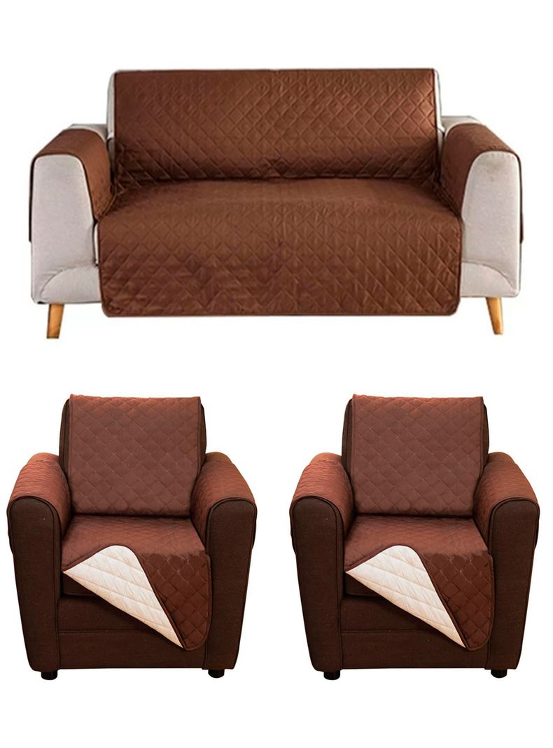 Set 3 cobertores de sofa cafe reversible